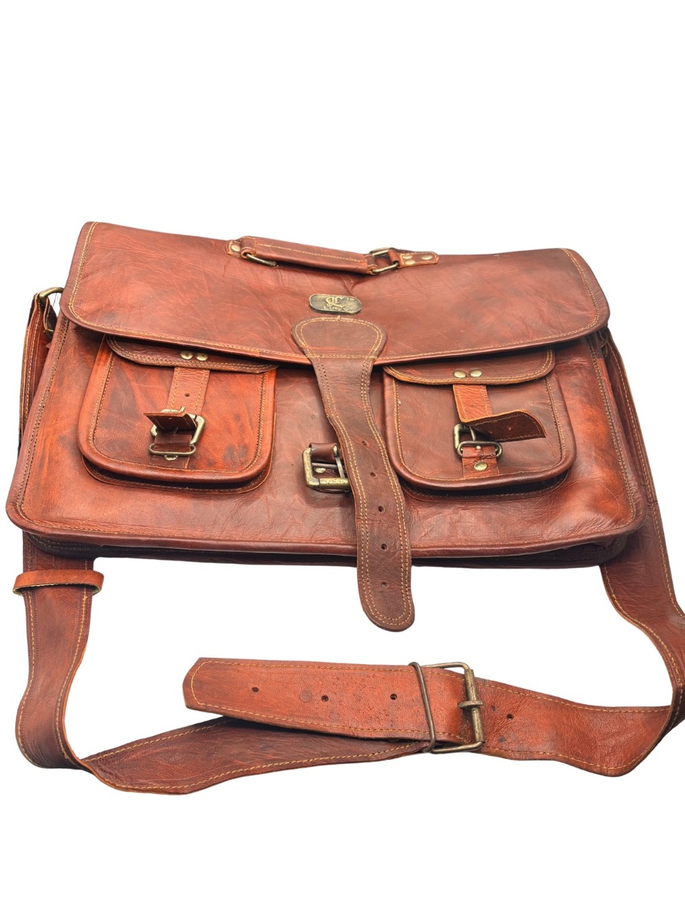 Cuero Vintage Brown Leather Messenger Bag Briefcase Satchel Shoulder Bag 16”